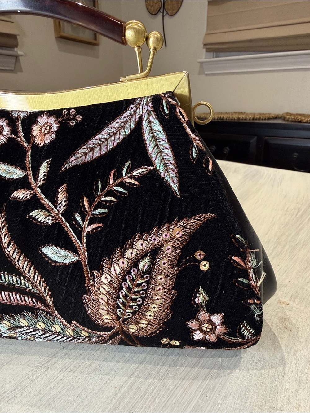 Patricia Nash Black Velvet Floral Embroidered Top-Handle Clutch - Picture 4 of 15